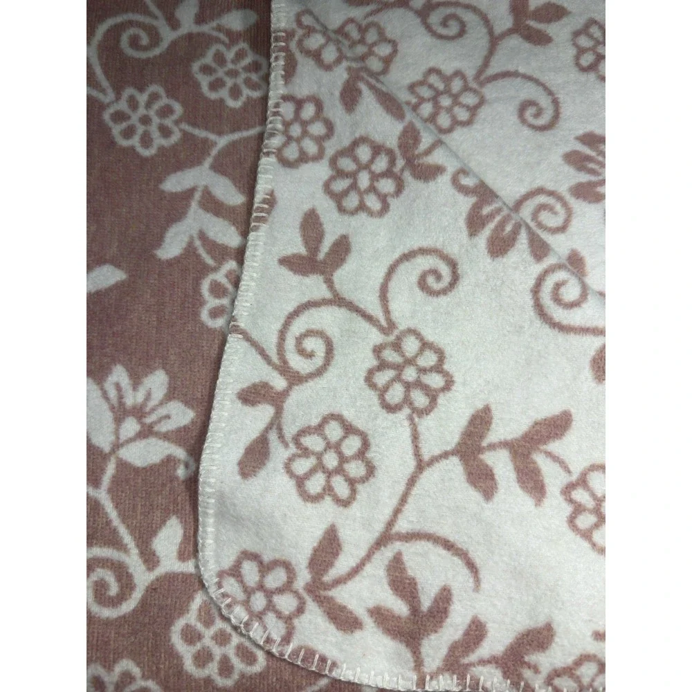 Docofil Throw Blanket Floral Pink White Reversible Portugal Cotton Blend